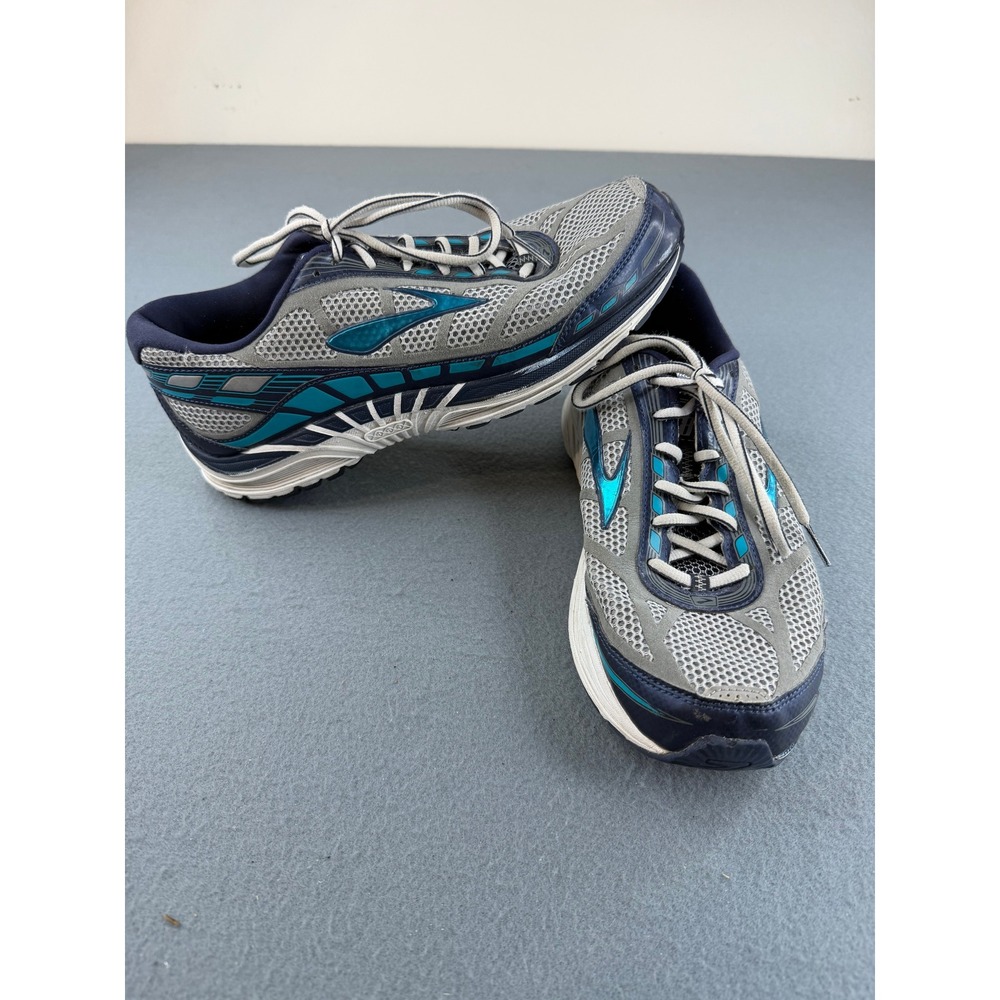 Brooks Dyad 8 Running Shoes Mens 10 Grey Navy Blue Teal Athletic Sneakers